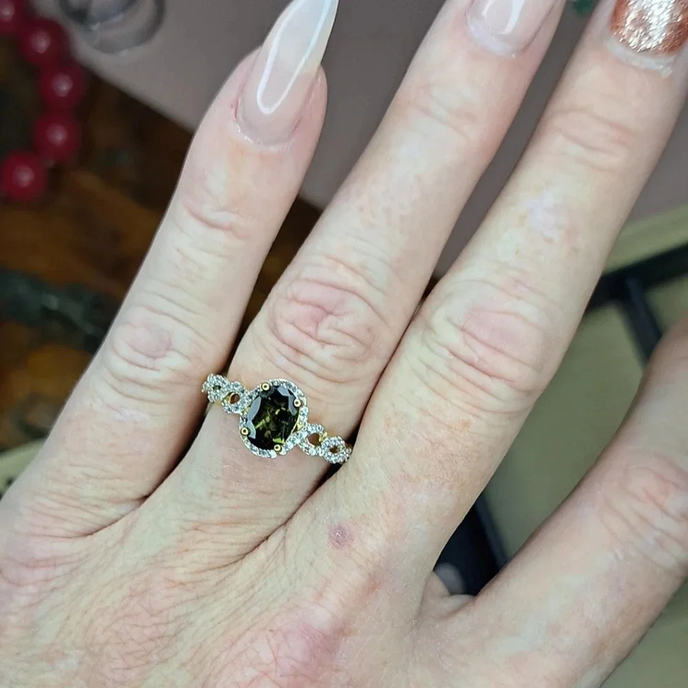 Chrome Tourmaline & White Ziron Halo Enfinity Style Ring.